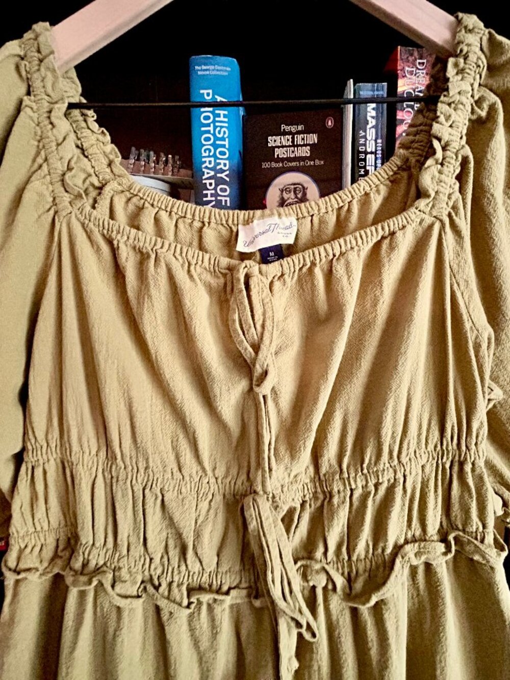 Olive Green Peasant Dress - Picture 2 of 4